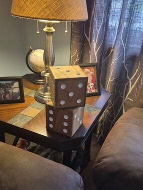 Large Wooden Decorative Dice Accent - Brown with White Pips
